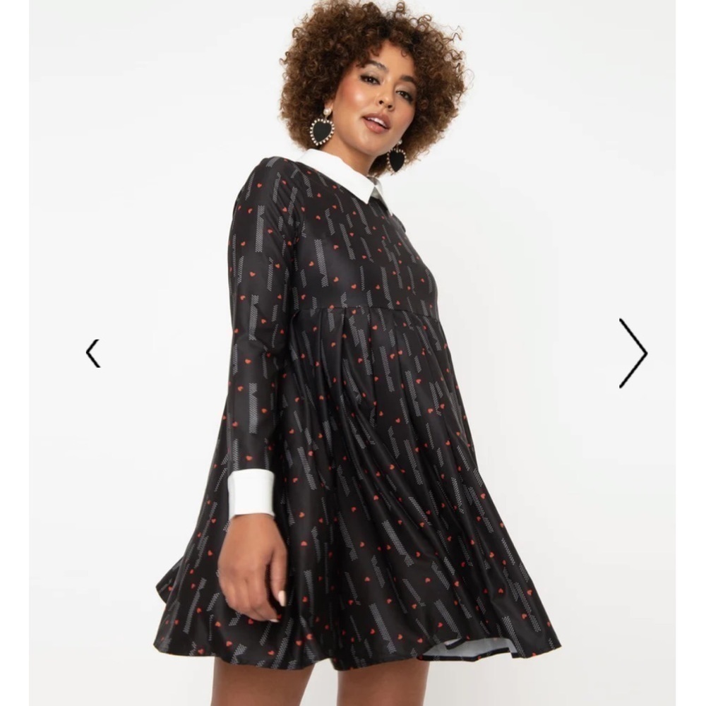 Unique Vintage Black & Red Heart Peggy Babydoll Dress SIZE SMALL NWT